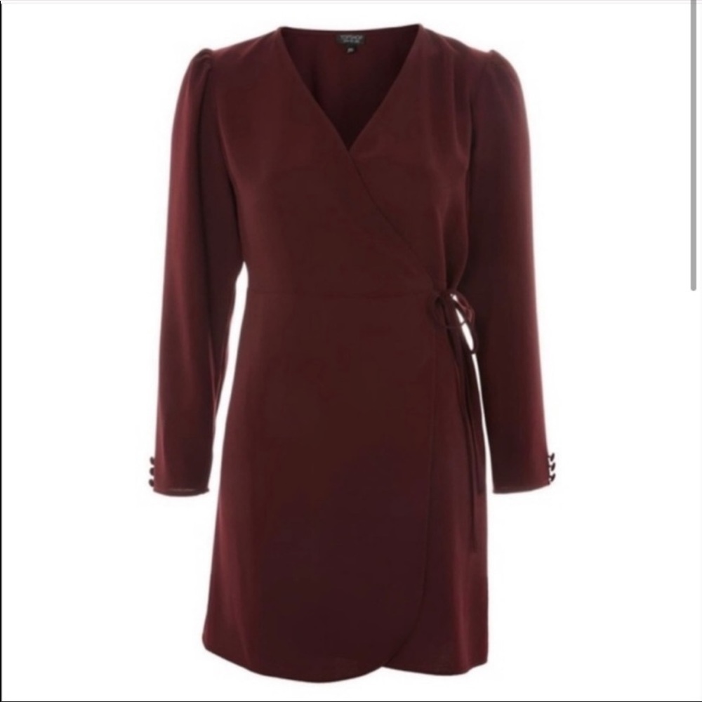 TopShop Maroon Crepe Wrap Dress